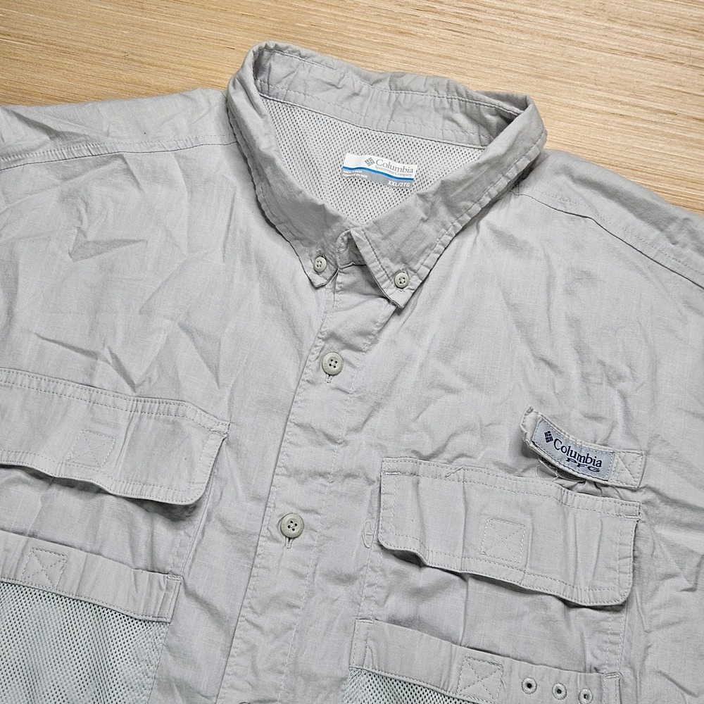 Columbia PFG Fishing Shirt Mens XXL Gray Long Sleeve Button Up Breathable FM0068